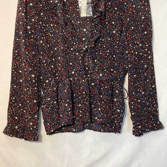 Madewell Silk Ruffle-Hem Wrap Top in Starry Night Star Print Blouse Size S - Picture 4 of 12